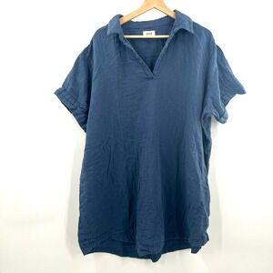 Pact sustainable organic cotton gauze cotton tunic blue coastal grandma XXXL